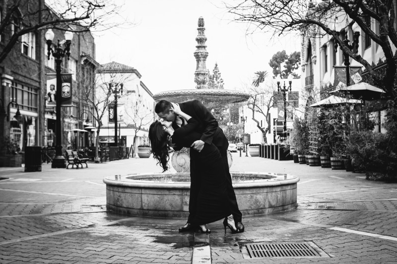 Black and white Downtown Santa Ana Engagement Session