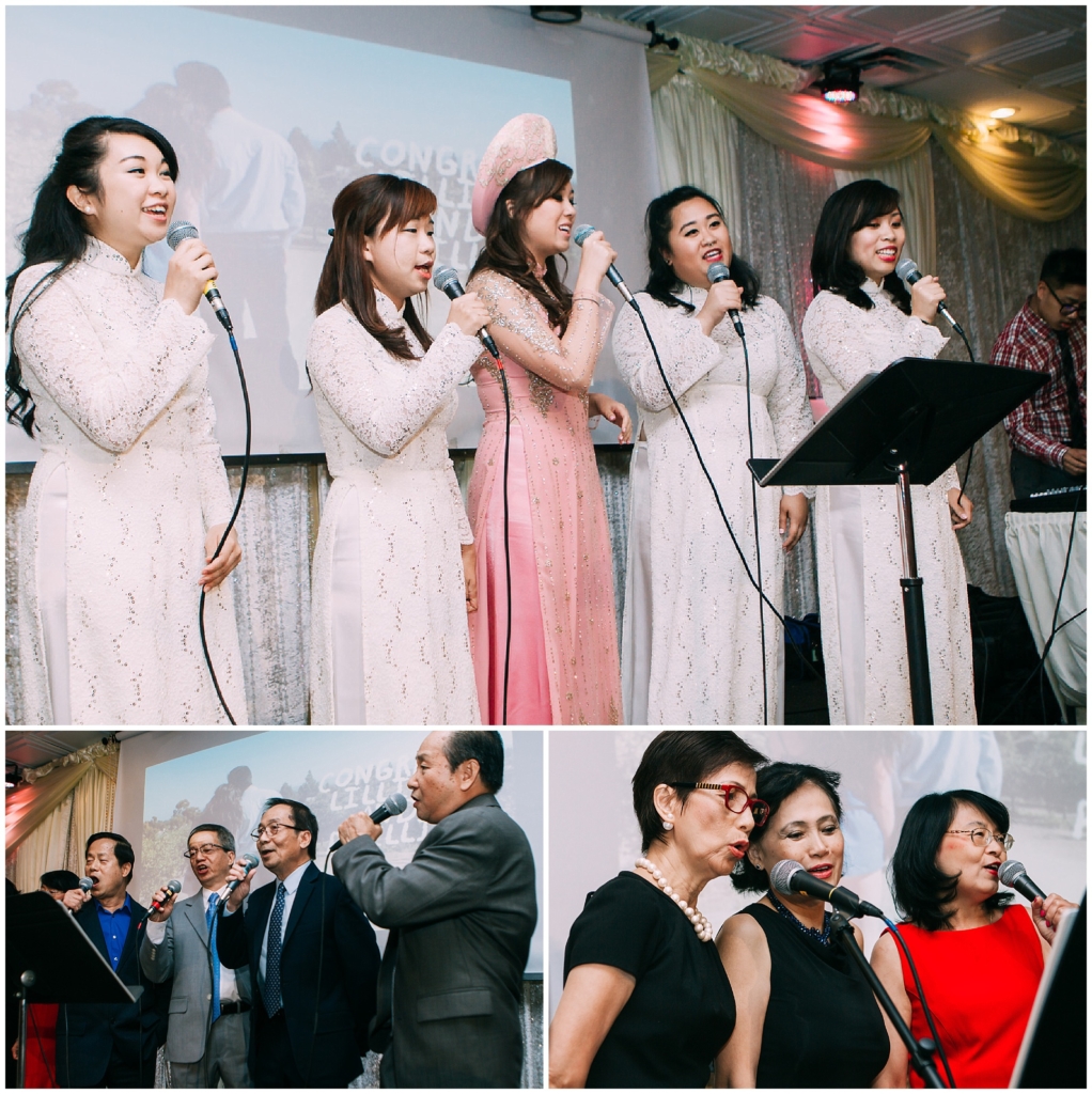 Lillian and her bridesmaid sings for the guests. Later the aunties and uncles sing for the new couple